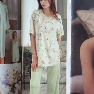 Rose print lingerie top and mint green pants to match. Nylon Small New